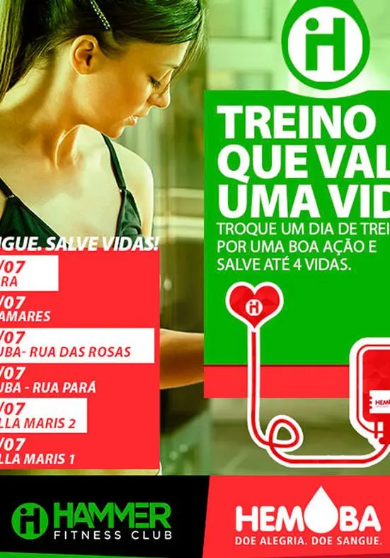 Hammer Fitness Club lança campanha de doação de sangue em parceria com o Hemoba