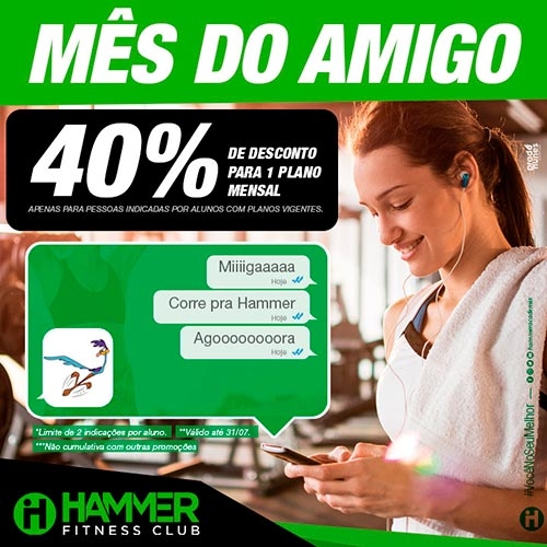 Hammer Fitness Club oferece 40% de desconto para amigos dos seus alunos